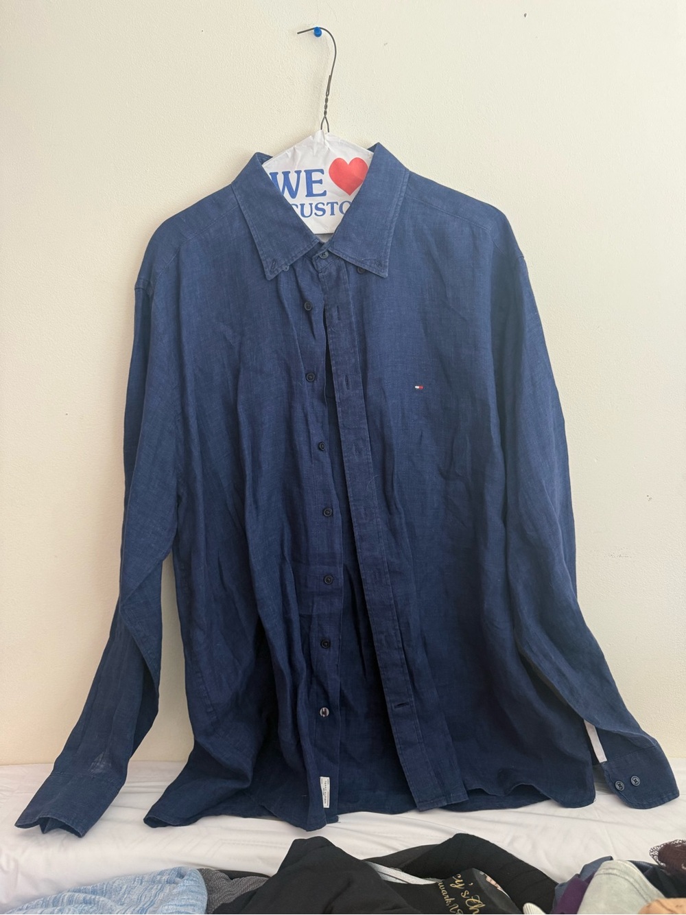 Tommy Hilfiger Dark Navy Linen Casual Button-Down Shirt